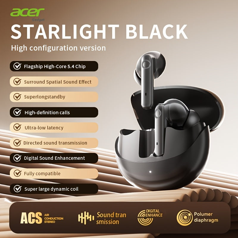 Acer In-Ear Headphones - Wireless TWS, Stereo Sound Effect, Super Long Standby, Chip V5. 4, Rapid Shipping, Multi-Device Compatible with Phone, Pad, Laptop, Ideal for Study, Business, Gym, Running, Perfect Christmas, Gift Present, Wireless Headphones, Bus