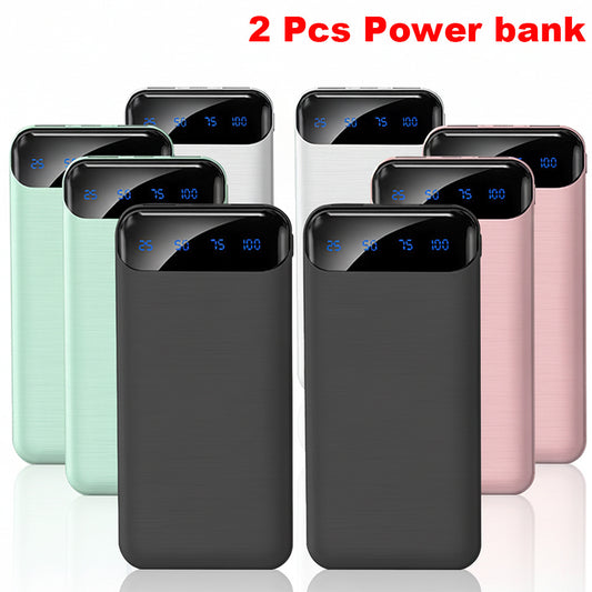 2pcs 20000Mah Portable Power Bank with LED Power Display, Fast Charging, Type-C/Usb Interface, Suitable for Phone/Android Phone Charging, Outdoor Portable Emergency Power Backup Battery Pack, Safe And Stable Lithium Battery, Gift for Friends