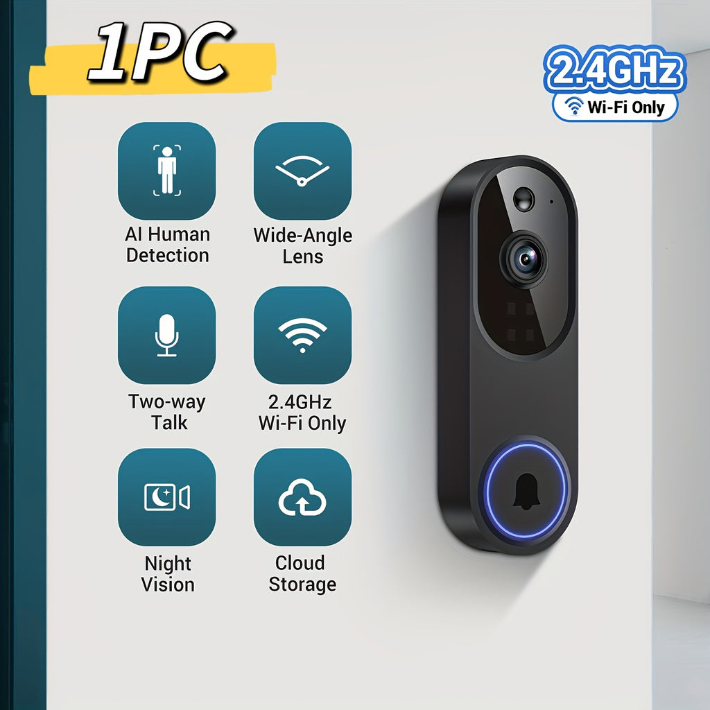 960P Smart Video Doorbell, Wireless Camera, Two-Way Voice, Real-Time Viewing, 2.4G/5G WIFI Wireless Connection, Color Night Vision, AI Vehicle-Person Detection 3:4 Full View Screen, 1pc Multi-Combination, Achieving Real-Time Monitoring