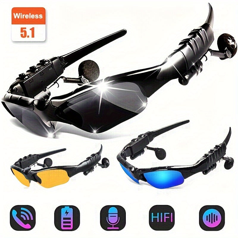 Wireless Glasses 2in 1 Polarized Fashion Glasses Earphone, Wireless Headset with Mic, BT 5.4