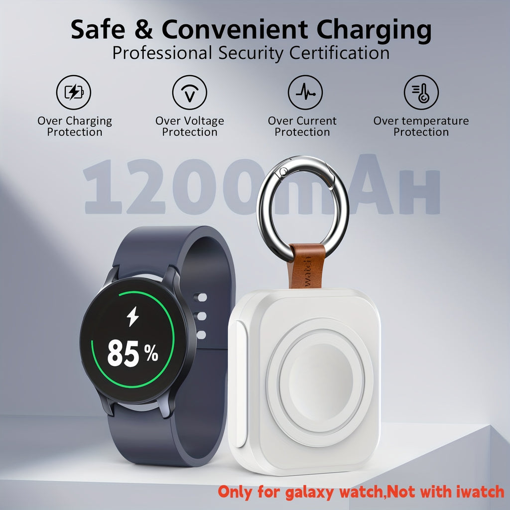 [Christmas Gifts] Portable Charger for Samsung Galaxy Watch 7 Ultra, 1200mAh Wireless Fast Charging Power Bank, Compact Travel Charger for Samsung Galaxy Watch 7/Ultra/6/ Classic/5/Pro/4/3/2/1 for Men Women with Keychain Christmas Gifts