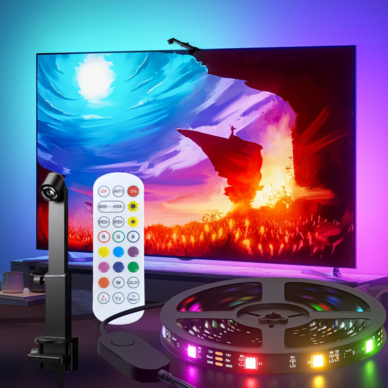 5ft Smart TV LED Backlight with Camera - RGB Color Changing Lights, Sync RGBW Strip, USB-Powered (with Button Battery), Compatible with Smart TVs for Home Theater, Gaming, Video Calls - Ambient Lighting Effects, LED Light for Tv