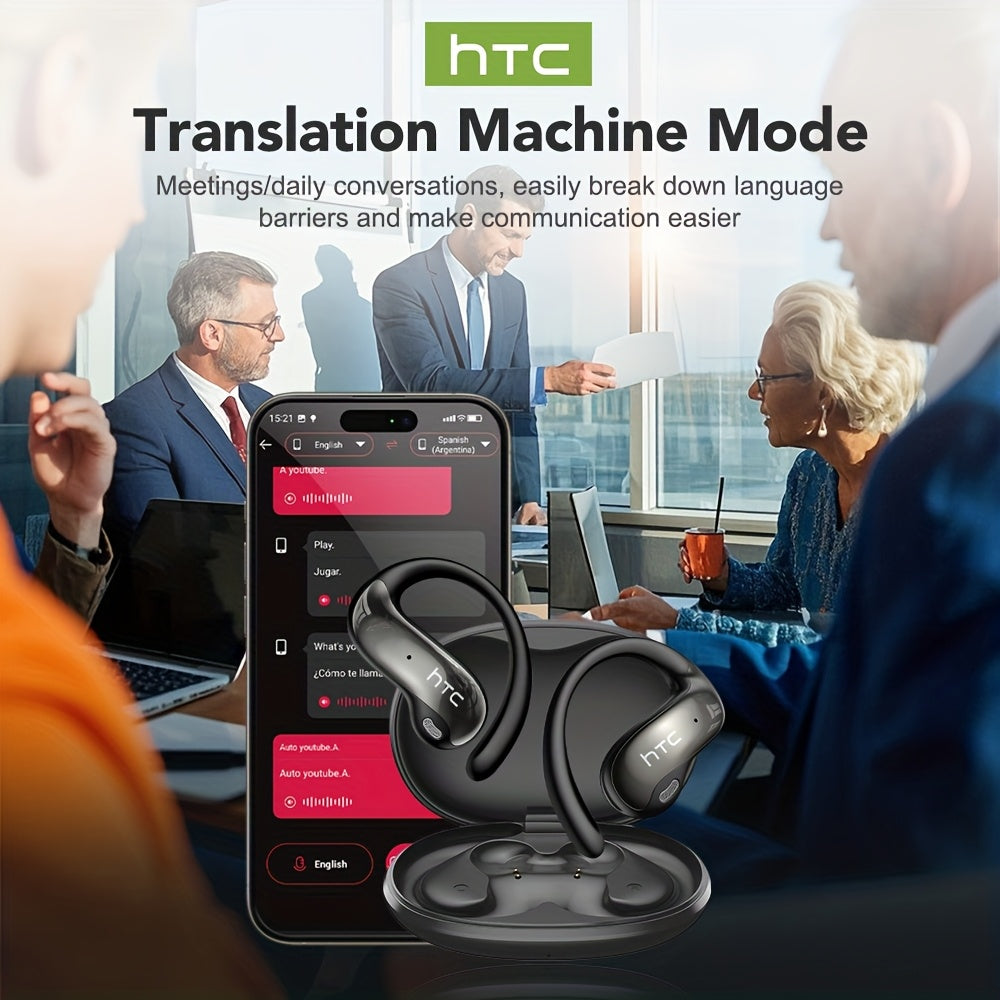The HTC NE19 New AI Translation Earbuds (TWS) Support 134 Languages, Are Wireless Open-ear, Bluetooth 5.4 HiFi Audio, And Offer Long Battery Life, Making Them Suitable for Sports And Casual Attire. These Hands-free Wireless Earbuds Are Perfect
