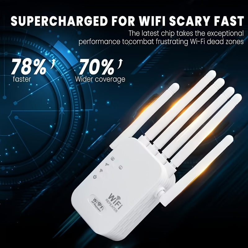 1200Mbps WiFi 6 Mesh Extender & Signal Booster - Dual-Band 2.4GHz/5GHz System with 6-Antenna, One-Touch Setup, Compatible for Smart TVs, Gaming Consoles, Smartphones, Tablets, Smart Home Devices, Whole- Coverage Amplifier