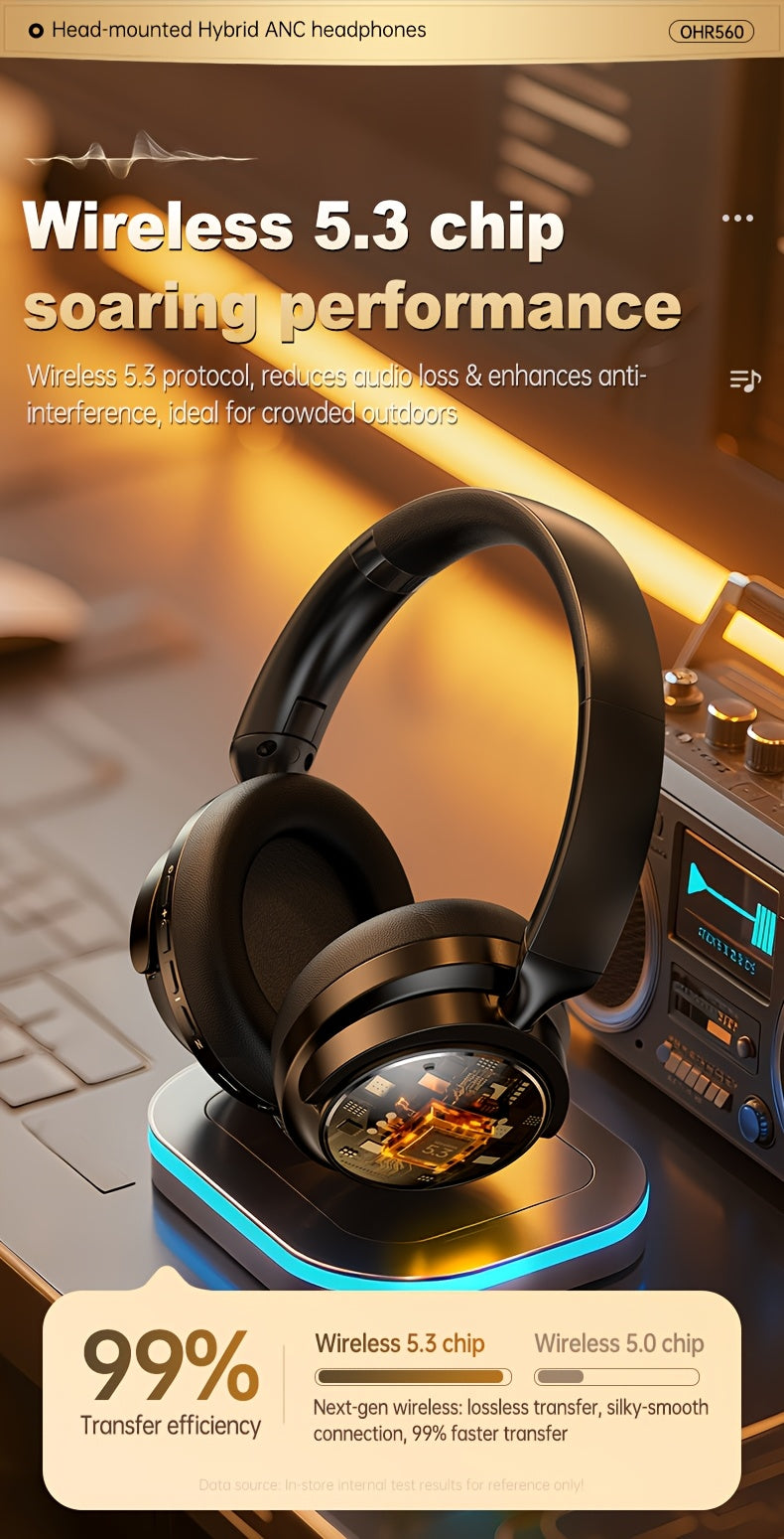 Acer Ohr560 Over-Ear Wireless Headphones with ANC Noise Cancellation, Full-Coverage Ear Design, Foldable, Built-In Microphone, Hi-Fi Stereo Sound, HD ENC Call Noise Reduction, Compatible with 3. 5mm Audio Cable, Ideal for Work, Travel, And Gaming Use