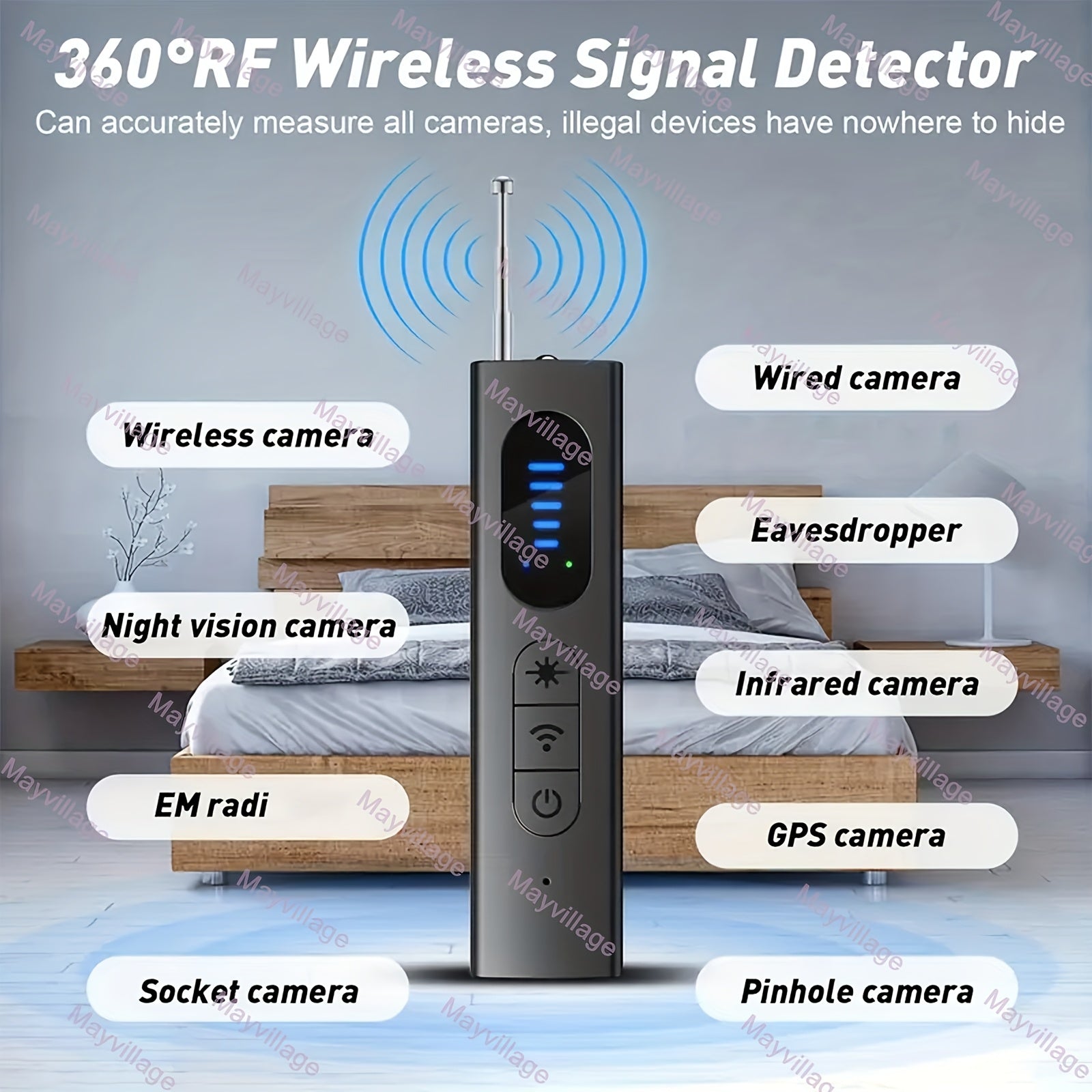 Hidden Camera Detectors, Anti Spy RF Signal Scanner, Bug Detectors, Portable Camera Detectors, GPS Tracker, Listening Devices Finder, Wireless Rechargeable Multi-functional Security Detector for Travel, Hotel, Car, Bathroom, Indoor Home, Office