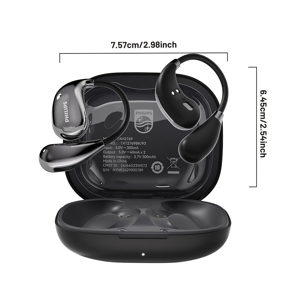 New Philips BT5. 4 Wireless Earphones Wireless Earbuds for Running Sports, Over-Ear Headphones Earphones with Earhooks, Noise Cancelling Headset Built-in Mic TAT2769
