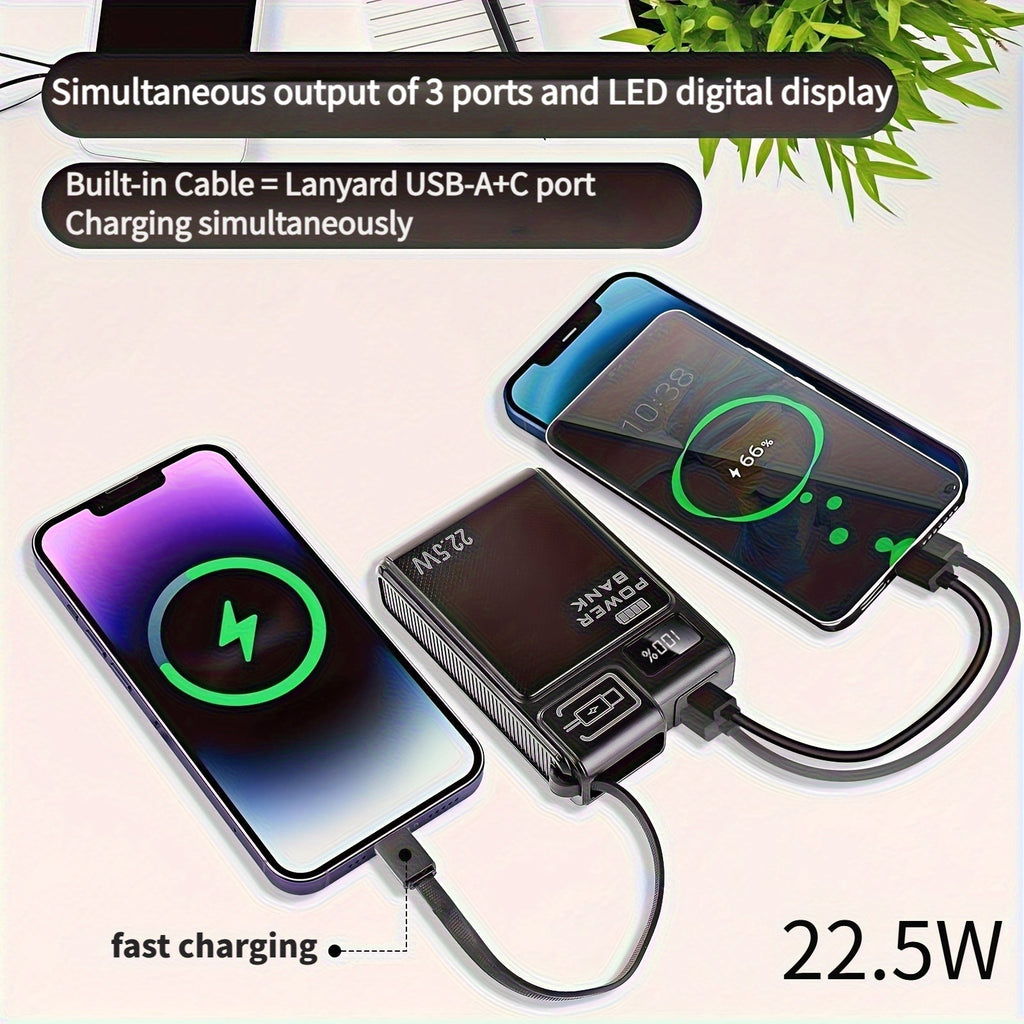 [Holiday Gifts] TQQDCI Portable 22.5W Power Bank 3 Ports Fast Charger, LED Digital Display, Built-in USB-A & C Cable, Charge iPhone/Android/Multiple Devices Simultaneously Back-to-School Essentials & Holiday Gifts