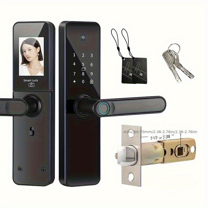 Smart Door Lock, Biometric Keyless Entry Door Lock, with Application, Keyless Entry Door Lock, Fingerprint Door Lock, with Numeric Keypad, WiFi Smart Fingerprint Door Lock, with Wide-angle Camera Suitable for Homes, Rentals, Offices, And Hotels