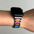 Compatible with for Apple Watch Band 42/44/45/46/49Mm Fashion Women'S Wristband, Stainless Steel Resin Metal Replacement Strap for Iwatch Series 11 10 9 8 7 6 5 4 3 Se/Ultra 3 2 1-Starlight Rainbow Suitable for Work Office Fitness Party