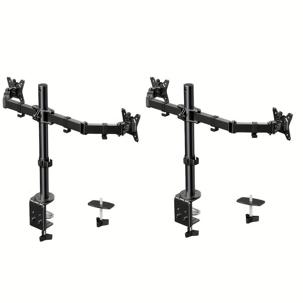 Dual Monitor Stand, Fully Adjustable Dual Monitor Arm for 2 Computer Screens 13 to 32 Inch, VESA 75x75/100x100mm, 45° Tilt & 360° Rotation, Space-Saving Desk Mount with C-Clamp/Grommet Options, Heavy Duty, Holds up to 17.6 lbs per Arm, Black
