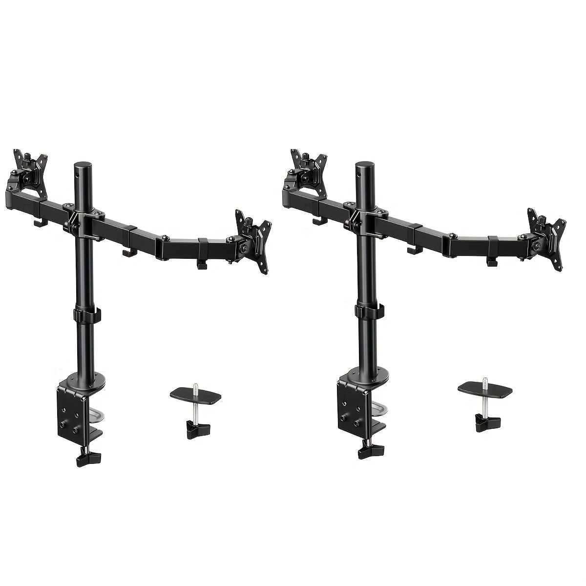 Dual Monitor Stand, Fully Adjustable Dual Monitor Arm for 2 Computer Screens 13 to 32 Inch, VESA 75x75/100x100mm, 45° Tilt & 360° Rotation, Space-Saving Desk Mount with C-Clamp/Grommet Options, Heavy Duty, Holds up to 17.6 lbs per Arm, Black