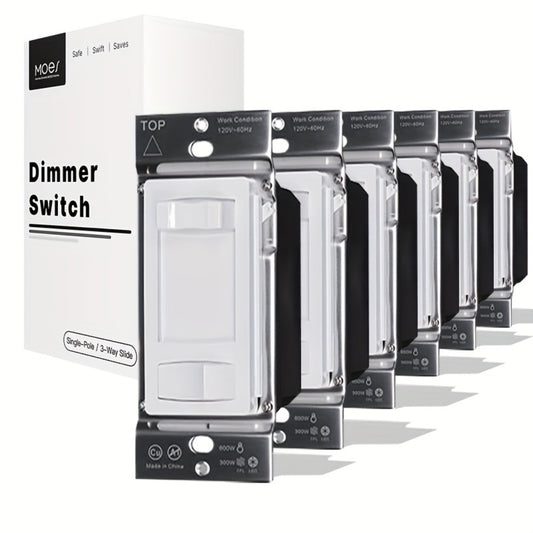 MOES Black Dimmer Light Switch, 3 Way & Single Pole Dimmable for LED, CFL, Incandescent, Halogen, 600Watt Max, ON/Off with Dimming Slide for Bedroom Hallway, No Neutral Wire Required Without A Panel