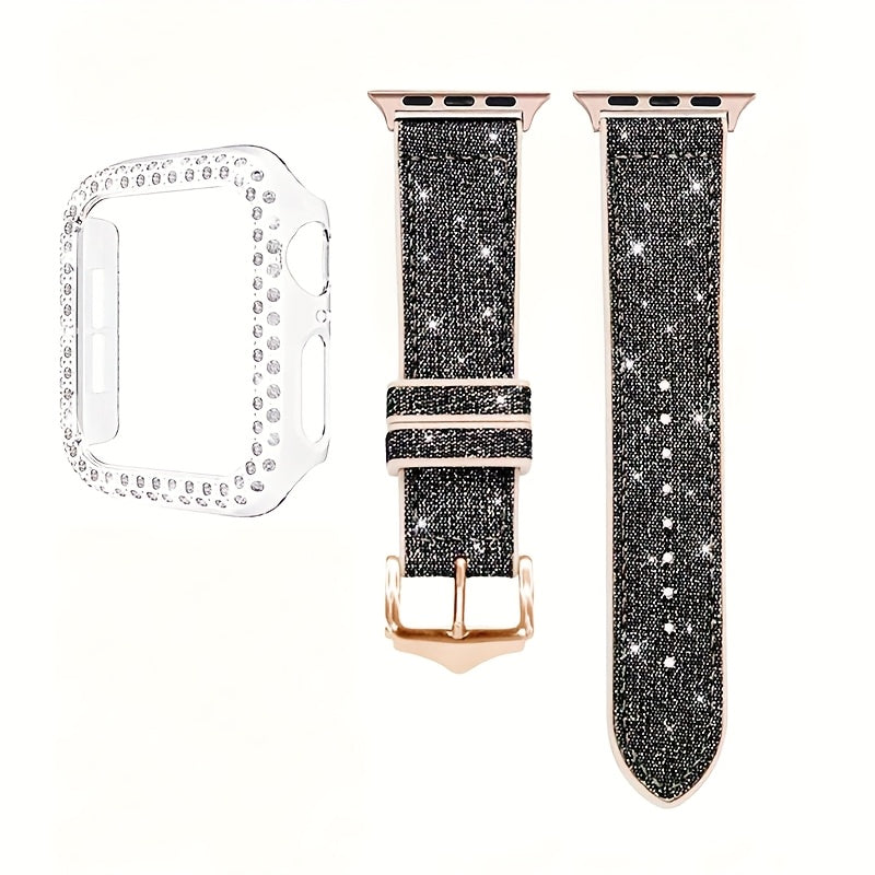 Elegant Fashion Chameleon Watch Band And Case for Apple Watch, Compatible with Series 1-9, SE, Ultra, Crystal Rhinestone Embellished, Shockproof Hard PC Material Protective Cover, Stylish Watch Upgrade, Durable Strap, Highquality Band, Fashionable Wristba