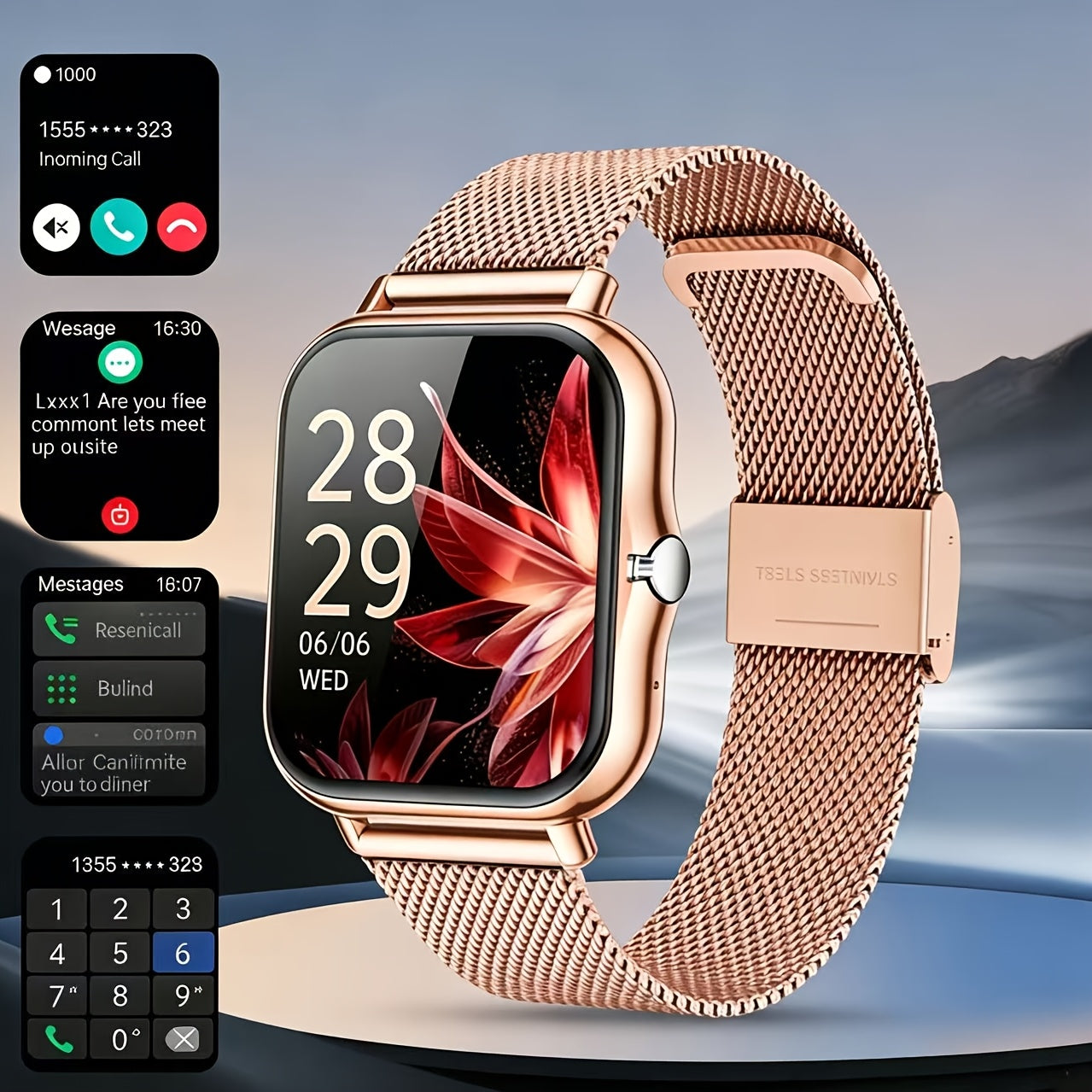 Touchscreen Smartwatch for Men And Women Wireless Calling/Message Alerts/Music Playback Multiple Sports Modes, Weather, Stopwatch, Timer, Alarm Magnetic Charging Compatible with Android And iPhone Systems Two Strap Options, Multiple Color