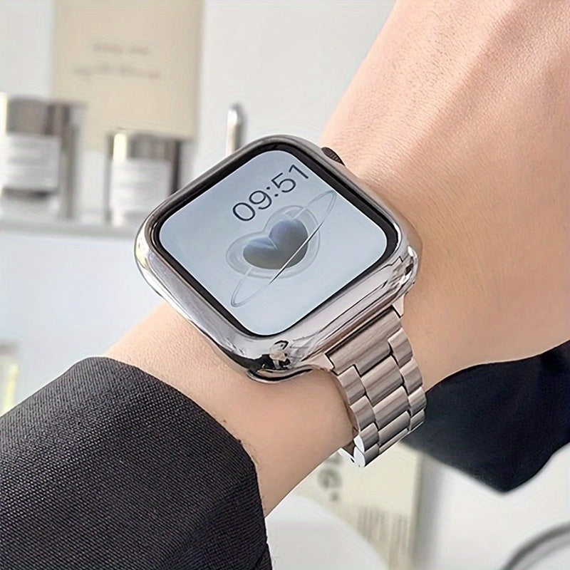 14 Three-Piece Steel Bands + Half Shell, a Set of 2 Small Waist Steel Bands + Half Shell Suitable for Apple for iWatch Series 38mm 40mm 41mm 42mm 44mm 45mm 49mm. High-Quality Metal Bands in Golden And Silvery for Apple Watch 2 1 S9 8 7 6 5 4 3 2 1, Replac