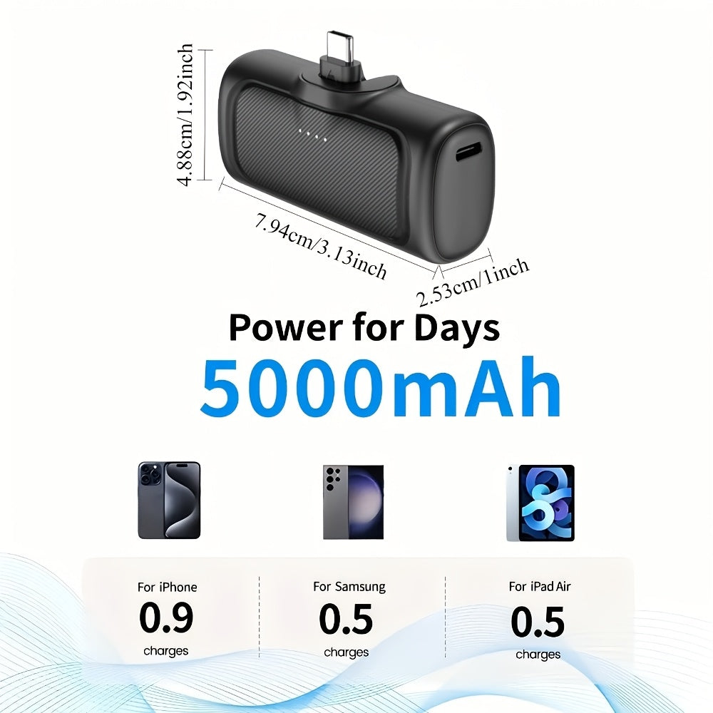 22.5W Fast Charging, 5000Mah Mini Portable Charger, USB-C Power Bank, Full Compatibility, USB Type-C, Dual-Mode Power Supply, Rechargeable Lithium Polymer Battery, Suitable for Iphone 16/ 15 Series And Android Devices, Emergency Charging