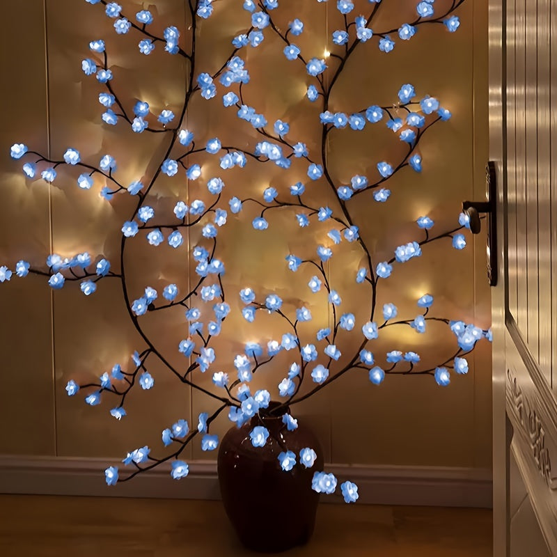 AMill 96-Light USB-Powered Cherry Blossom LED Fairy Lights - 5.9ft Faux Floral Garland with Dimmable Brightness, Warm & Cool Night Light, Plug & Play for Indoor Home Decor, Christmas, Bedroom, Kitchen, Party Decoration (No Batteries/Battery-Free