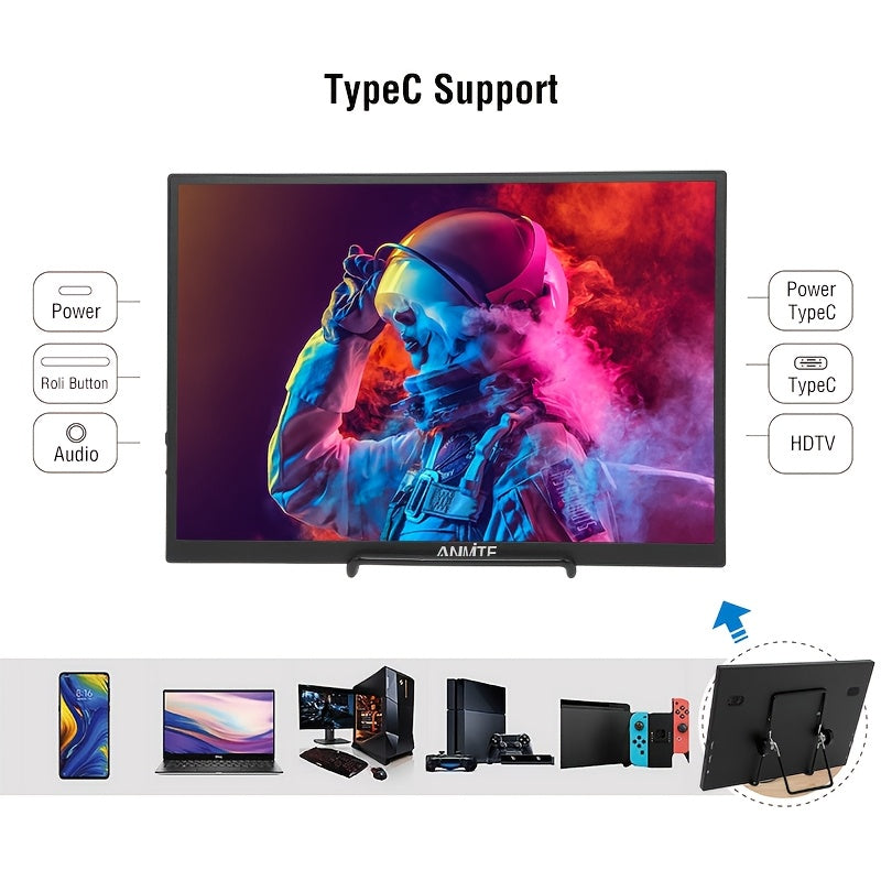 Anmite 10. 5 Inch IPS Portable Screen Monitor SRGB 100% 1280P USB TPYE-C Compatible Laptop Second Screen Gaming Extension Monitor for Mac PS4 PS5pcs Raspberry Pi