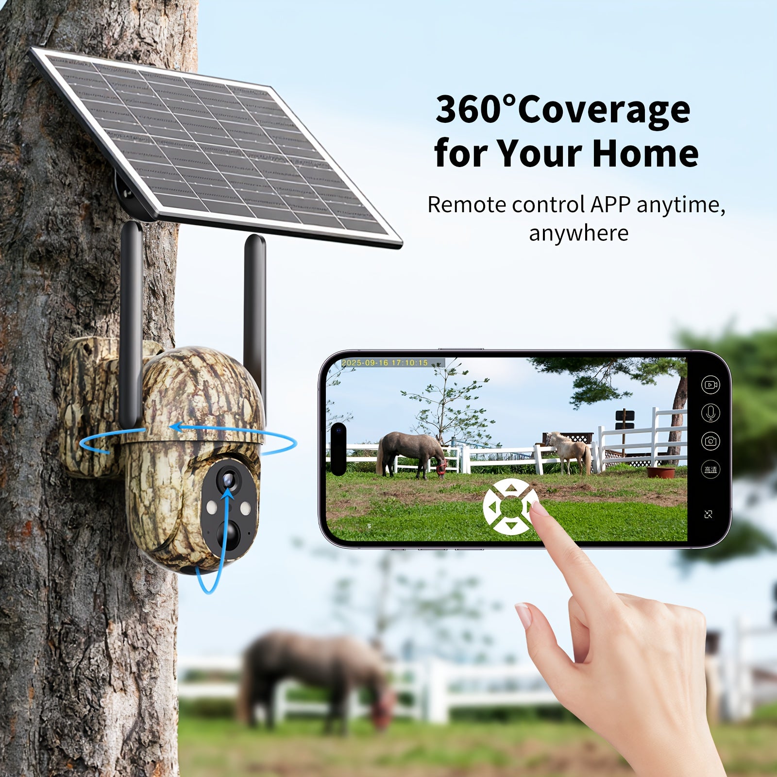 SEHMUA 4G LTE Cellular Solar Security Camera Wireless Outdoor, No WiFi Need Solar Powered Camera, Hunting & Farm Trail Camera With 360° Live View, 4K Night Vision, 2-Way Audio, Waterproof For Off-Grid Ranch & Wildlife Monitoring