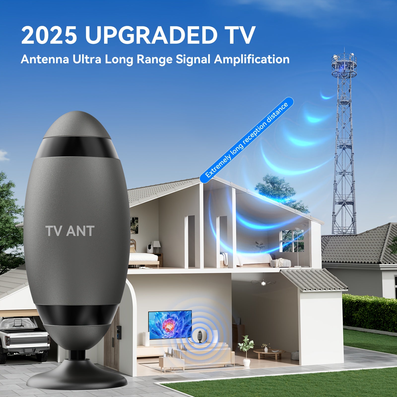2026 Metal Long Range HD 4K TV Antenna 200KM TV Signal Reception One Touch Long Distance Mode USB Interface Complete Accessories Included Watch TV For Free Works With Smart TVs Old Style TVs And Indoor Setups Ideal For Home Car And RV Use Receives C