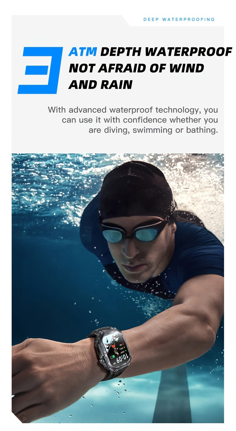 Smartwatch with 2.02" TFT Screen (Answer/Make Calls), Smart Watches for Men, Fitness Watch with Water-Proofing, LED Flashlight, Sleep Monitor, Pedometer, Activity Trackers for Ios/Android - Gifts for Fathers, Boyfriends, Husband