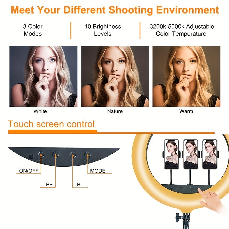 18-Inch Ring Light with Stand, LED Ring Light, with Bag And Mobile Phone Holder, for Smartphone Camera Photography, Live Broadcast, Selfie, Makeup, Studio Photo And Video Recording