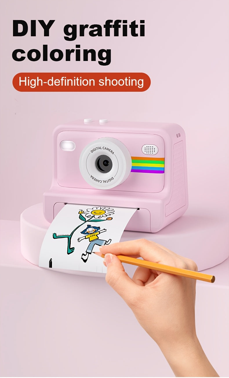 Portable Instant Photo Digital Camera, 1-Second Instant Photo Printing, Video Selfie Camera, 1080P HD Screen, Supports Photo Printing, Photography, USB Cable, Lanyard, Three Rolls of Print Paper, Holiday Birthday Gift, Portable Travel Printing