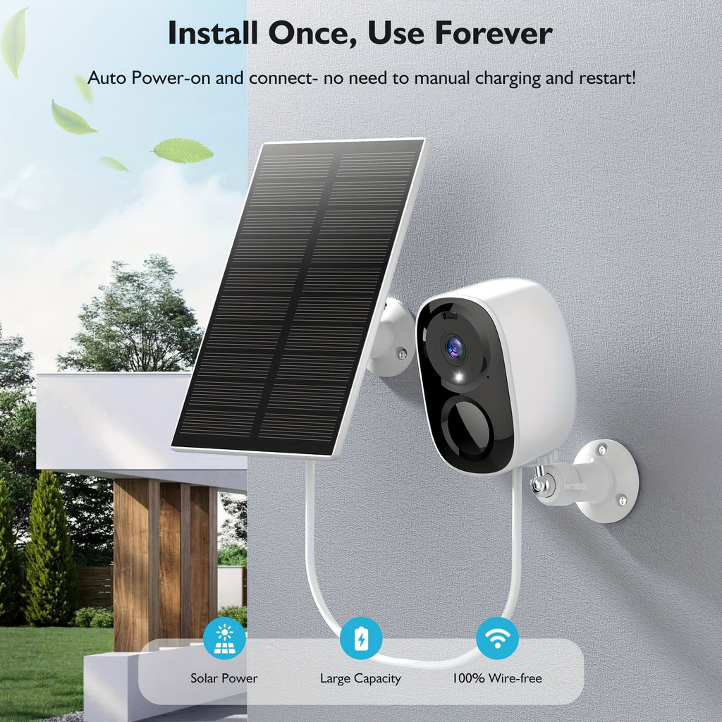 Solar Powered Outdoor Wireless Security Camera, 2K 3MP HD Video Resolution, Battery Powered CCTV Camera for Home Security,2.4GHz/5GHz Cloud/SD, No Monthly Fee, AI Motion Detection, Spotlight, Color Night Vision, 2-Way Audio