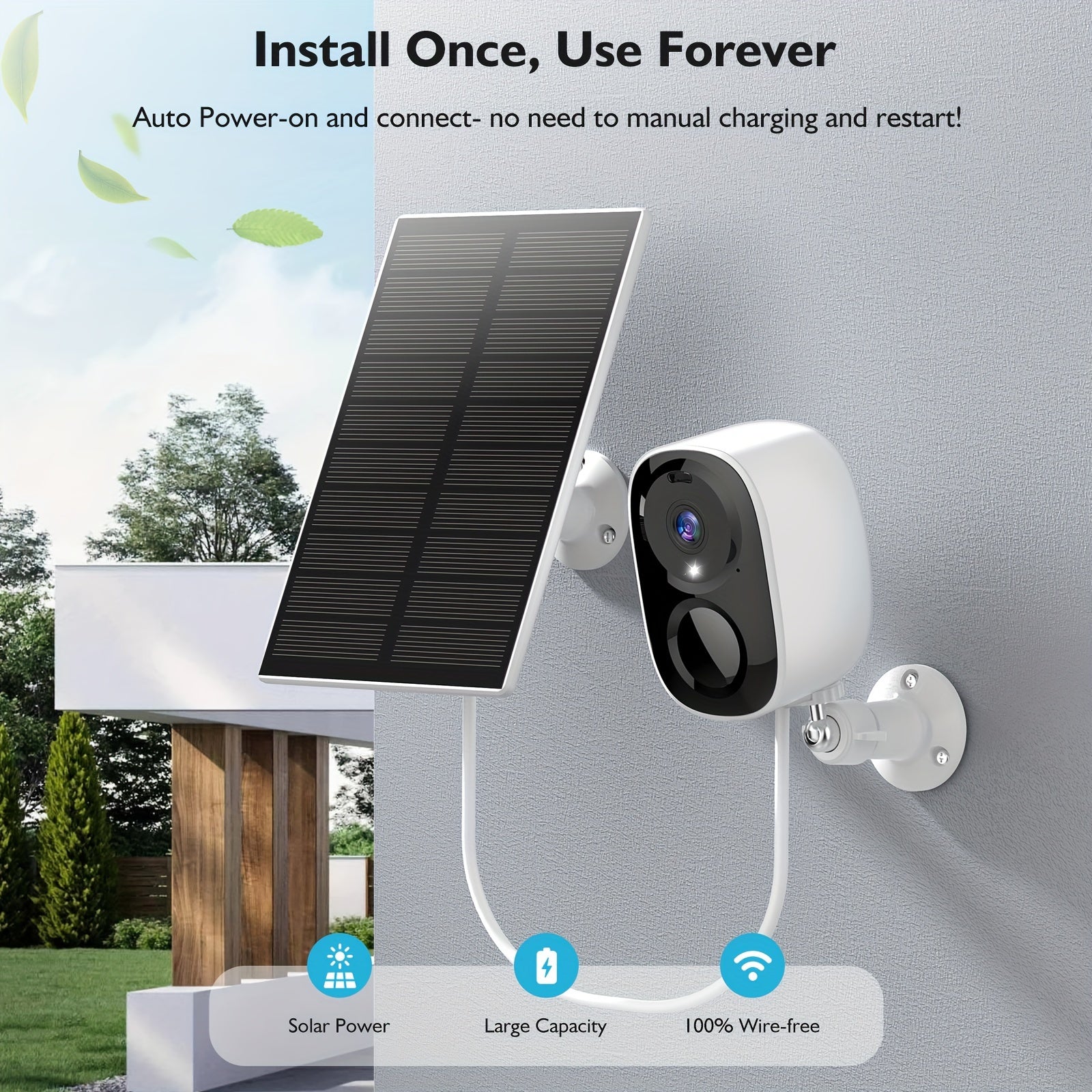 Solar Powered Outdoor Wireless Security Camera, 2K 3MP HD Video Resolution, Battery Powered CCTV Camera for Home Security,2.4GHz/5GHz Cloud/SD, No Monthly Fee, AI Motion Detection, Spotlight, Color Night Vision, 2-Way Audio