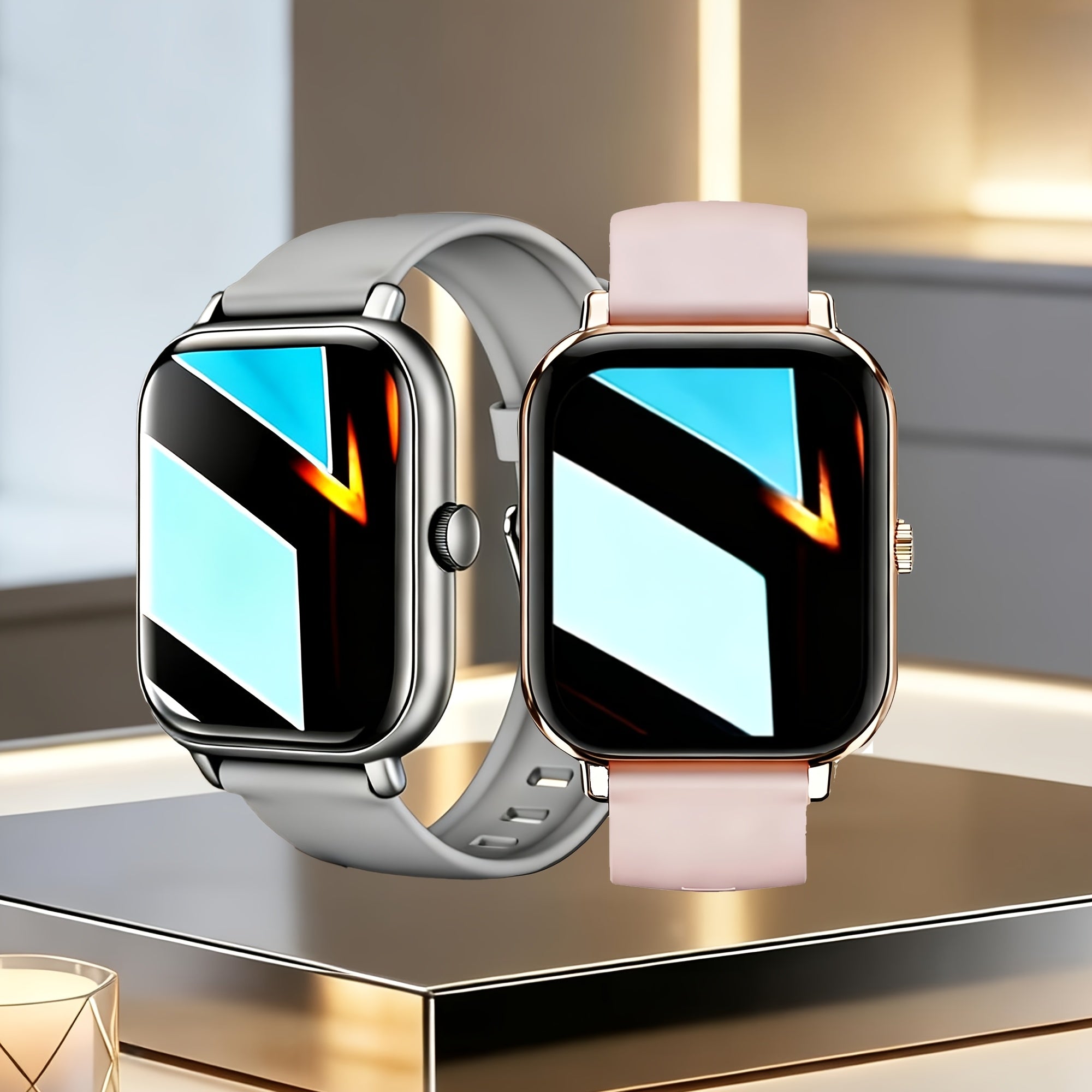 New Unisex Smartwatch Compatible for iPhone Android, Wireless 5.4 Smartwatch with Voice Assistant, Wireless Calls/Speaker/Music Control,, Voice Command Remote Control, Wearable Fitness Tracker for Men & Women