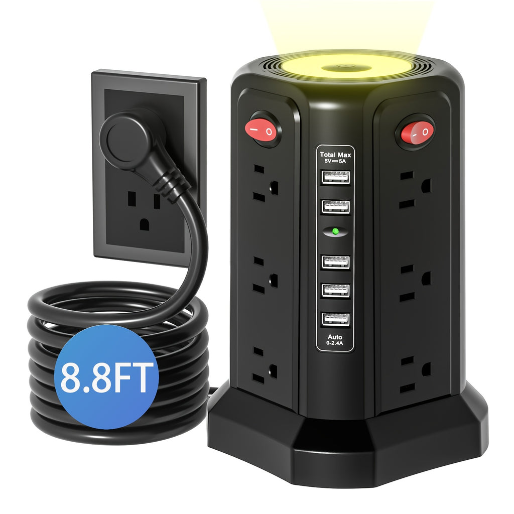 17in 1 PASSUS Power Tower Surge Protector Power Strip with USB Ports, Extension Cord Overload Protection for Home Office Dorm Room (White)