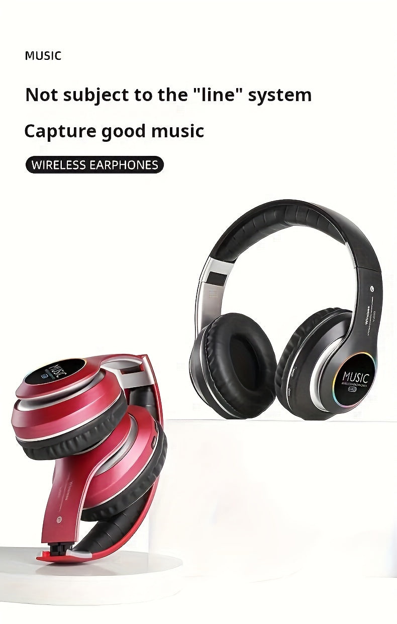 Wireless Noise Cancelling Headphones, Wireless Earbuds with Deep Bass, Lightweight Foldable Headphones with Built-in Microphone, for Work Laptops, Mobile Phones, On-head Gaming Headphones, Compatible with Android/iOS, Father's Day Mother's Day Gift