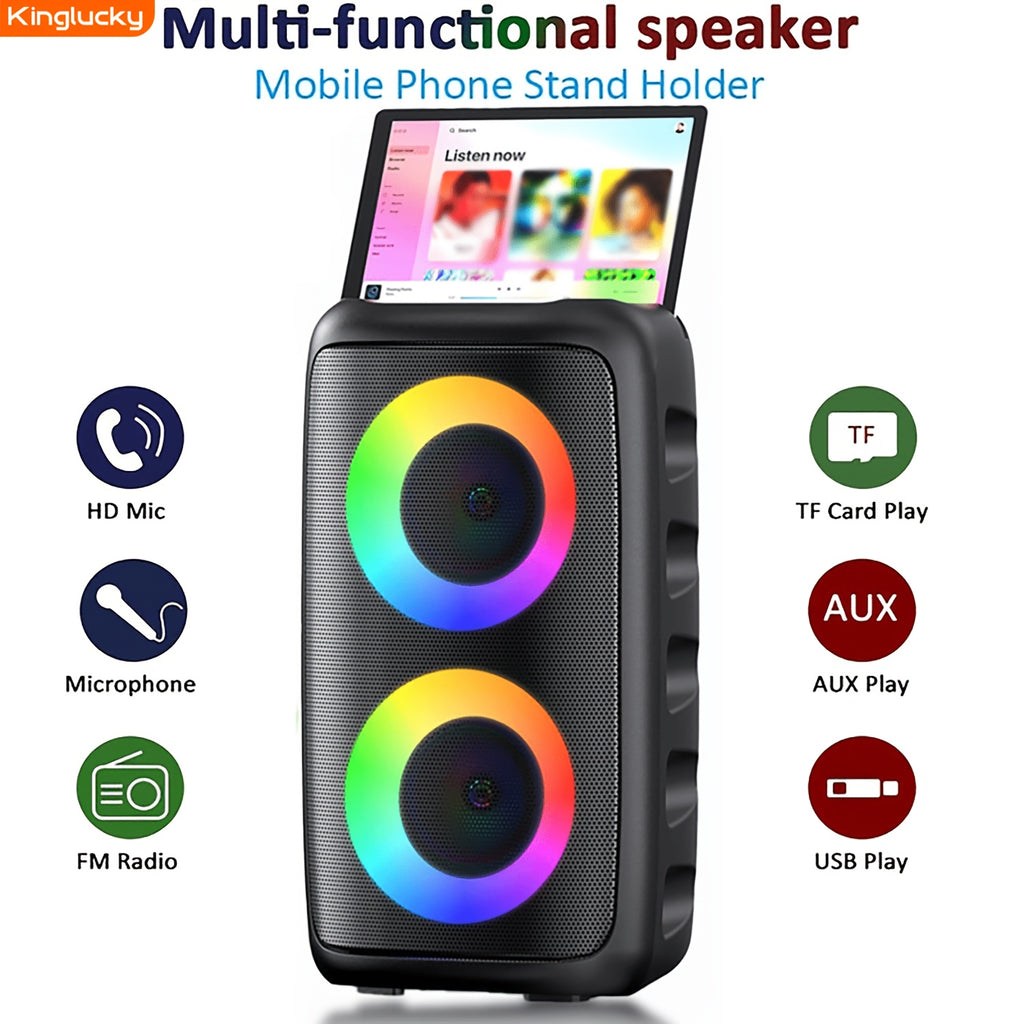 Kinglucky Wireless Speaker with Microphone, Large Speaker, Portable Speaker, Subwoofer, Outdoor Wireless Speaker, for Party Disco Lights, TWS, TF, AUX, MIC, Suitable for Party Use, Outdoor Events & Family Singing