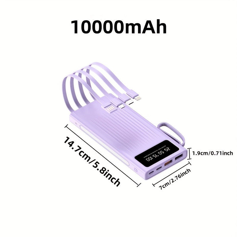 10000/20000/30000mAh Super Large Capacity Portable 5W Slow Charging/15W Fast Charging Power Bank, High Appearance Business Minimalist Style, Build With 4 Cables, 4 Modes Ultra-bright Camping Lights, Travle Must Have, For Iphone Android