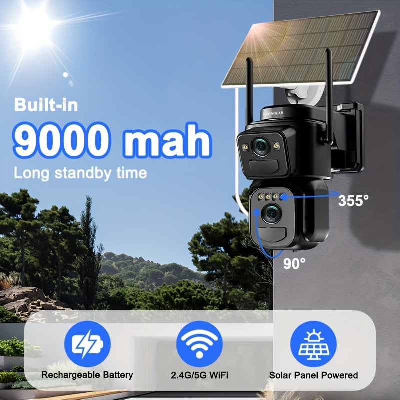 IP66 Waterproof [10x Zoom] 360-degree Low-power CCTV Solar Panel Battery 2K WiFi Camera With Spotlight Alarm, Motion Detection, Color Night Vision, Two-way Audio