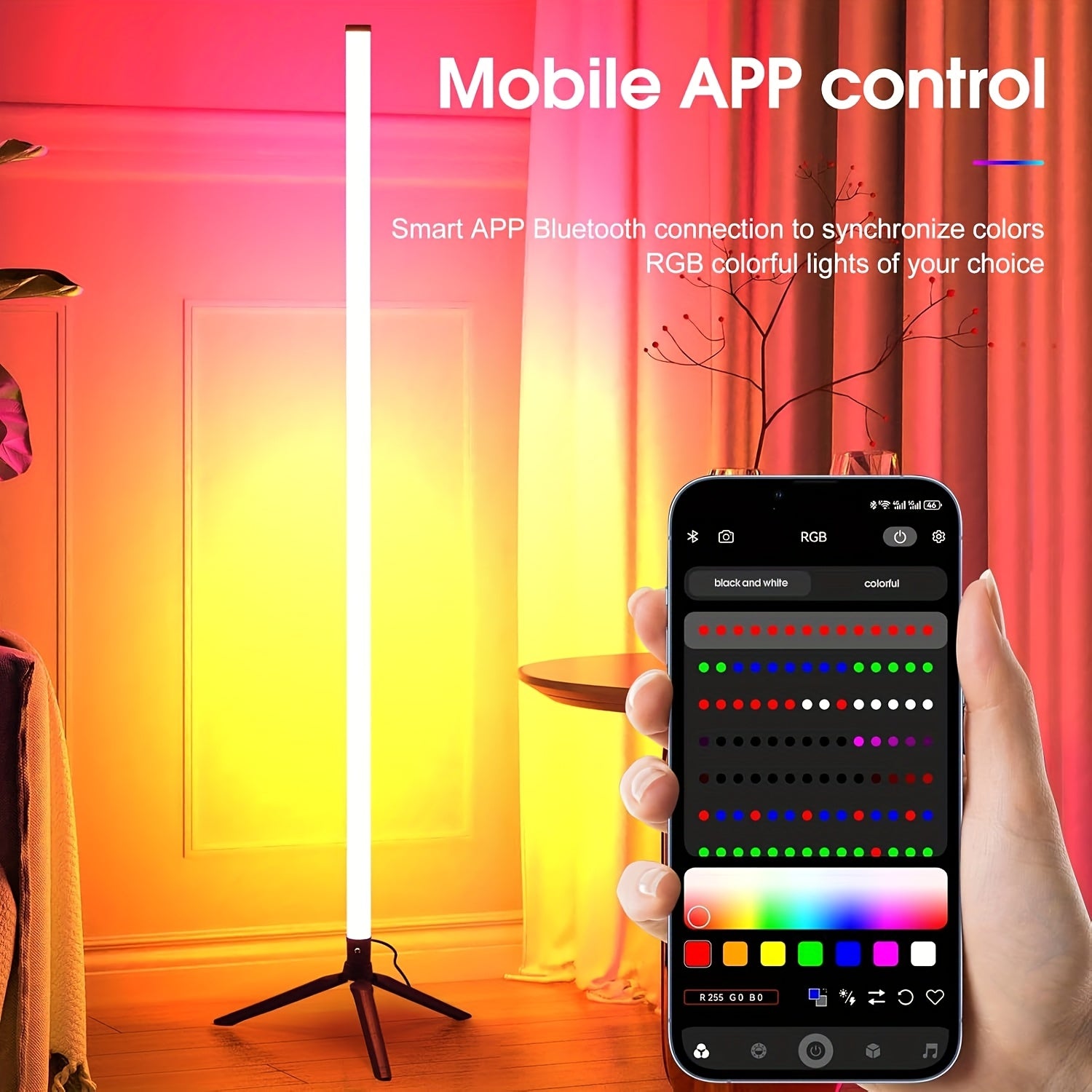 2/1 Pack RGB Floor Lamp Basic, USB 5V LED Corner Lamp, APP & Romote Control, Smart Modern Floor Lamp with Music Sync And 16 Million DIY Colors, Color Changing Standing Lamp for Bedroom Living Room, Room Decor, Halloween Decorations, Bedroom Decor