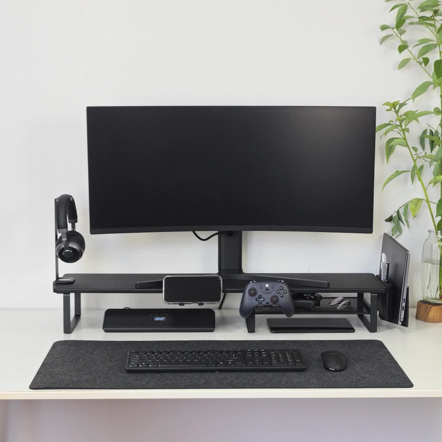 [Monitor Stand Organizer] A Versatile Monitor Stand That Includes a Headset Holder, a Stand for Phones And Tablets, And a Game Controller Holder, Designed to Organize Your Desktop for Computer Monitors, Laptops, Gaming, And Office Use
