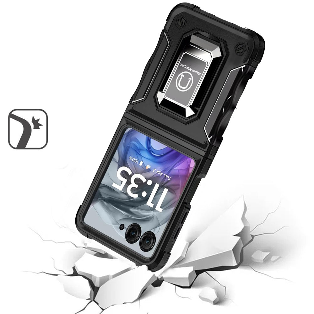 For Motorola Razr 2024 Phone Case, Defender Metal Magnetic Ring Stand Hybrid Cover