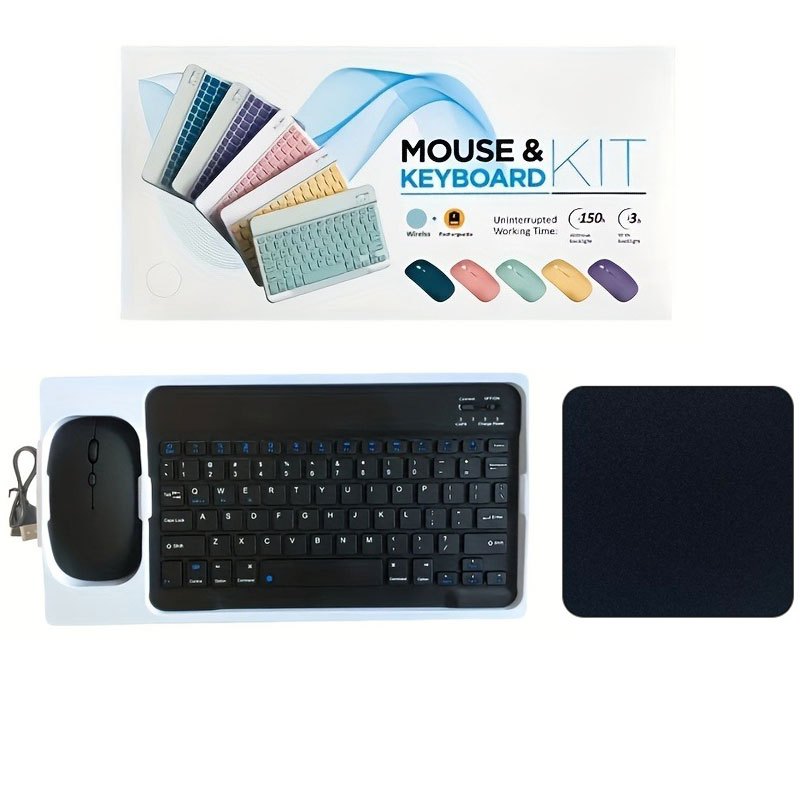 4pcs Portable Wireless Keyboard and Mouse - Quiet Rechargeable Wireless-Compatible (for /) Computer Keyboards with USB- Mouse Pad Suitable for Phones, Tablets, PCs, Smartphones & Tablets - Ideal for Travel & Office Use