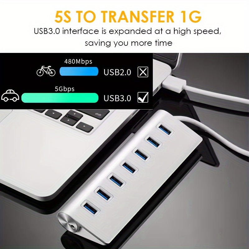 7-Port USB 3.0 Hub for Office with 5Gbps Splitter Extension