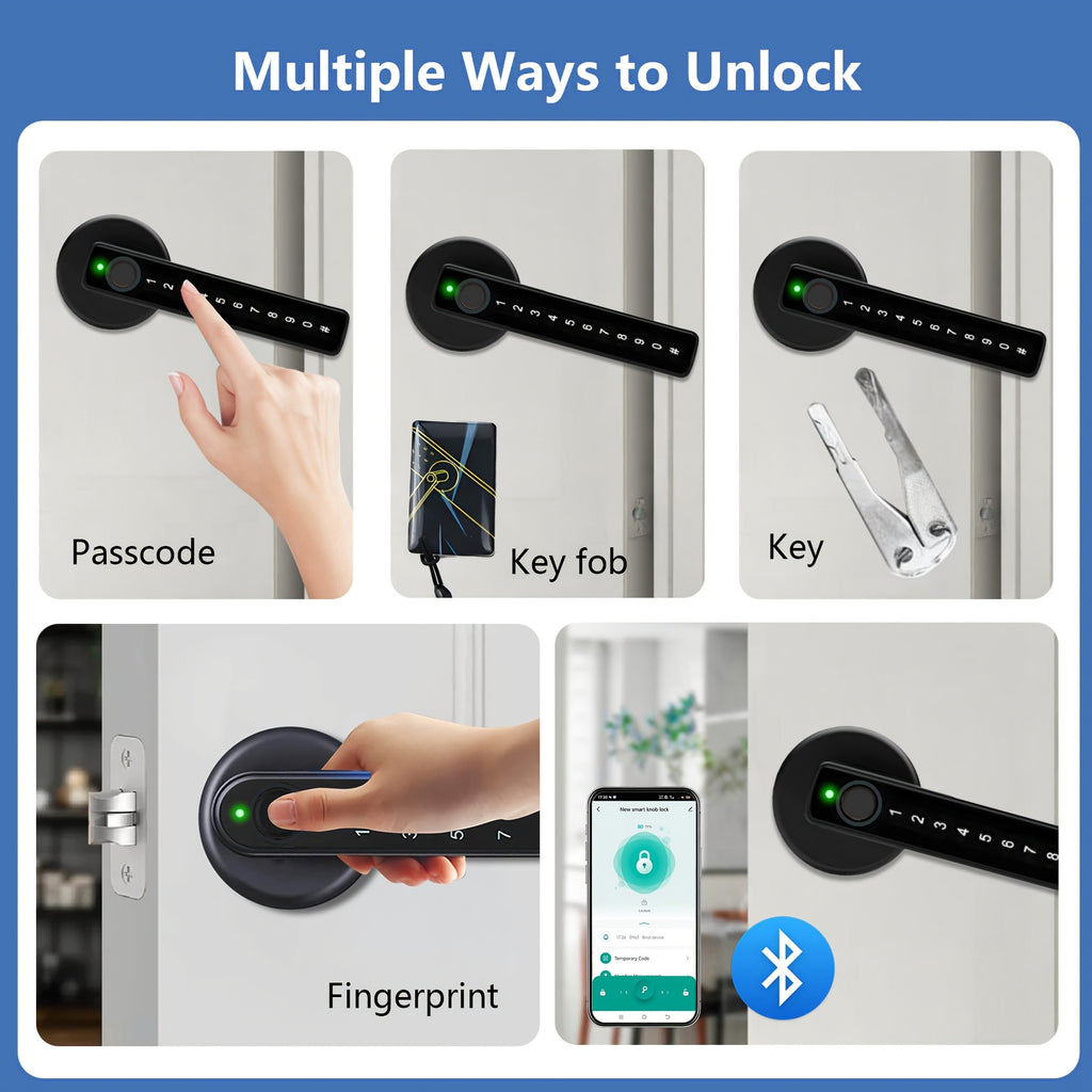 Smart Fingerprint Door Lock Knob, Keyless Entry Door Lock with Handle, IC Cards/Codes/Keys/Fingerprints Biometric Electronic Keyless Entry Lock for Bedroom Home Hotel Office