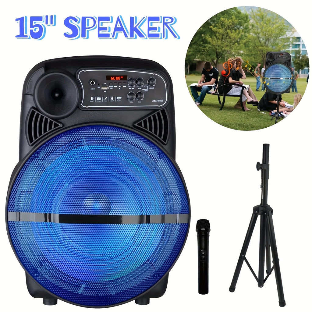 1100W Portable Wireless Speaker with Lighting, Loud Subwoofer Stereo, Bass Technology, Speaker Stand And Microphone, Built-In 1800Mah Rechargeable Battery, Long Playback Time for Outdoor Parties