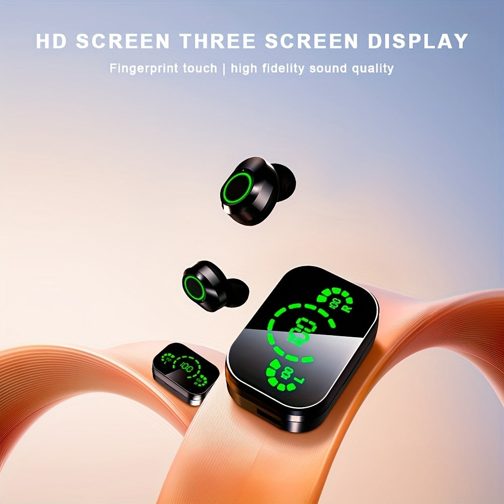 Wireless Earbuds with Digital Display, BT 5.4, HiFi HD Stereo & Noise Cancelling for Calls, USB-C Charging, App & Volume Control, Anime Design, Durable Plastic - Comfort Fit for Adults, Fashion Mirror Design, Communication Enhancement, Gift Idea