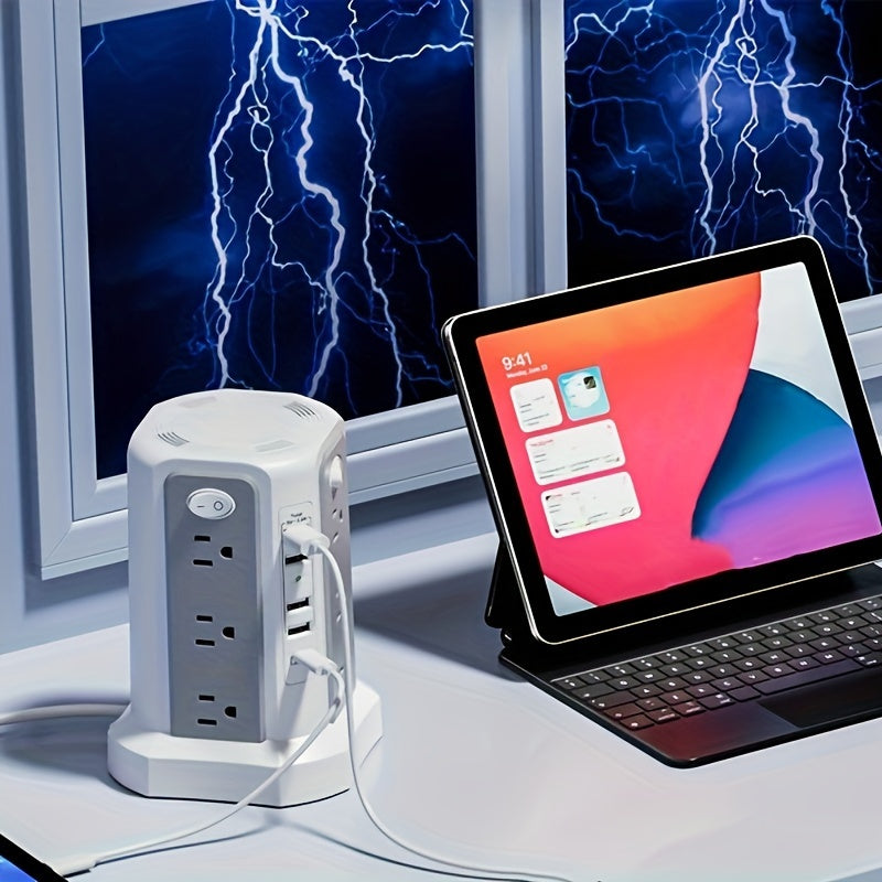 Angled Flat Plug 12 AC Outlets Power Strip Tower with USB C Port(PD18W/PD20W), Surge Protector Power Tower with 5 USB Ports, Extension Cord Desktop Power Strip for Home Office DormRoom