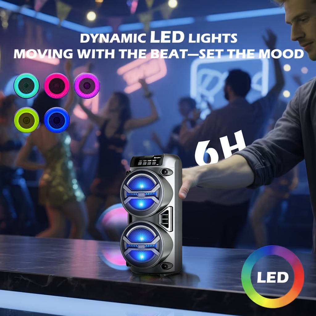 8000FM Subwoofer Outdoor Bluetooth Speaker, Portable Wireless Speaker, Built-in Rechargeable Battery, Dual Bass Drivers for Powerful Deep Bass Stereo, Supports Bluetooth/TWS/USB/AUX/TF Playback, High-volume Party Sound, Suitable for Indoor Dances