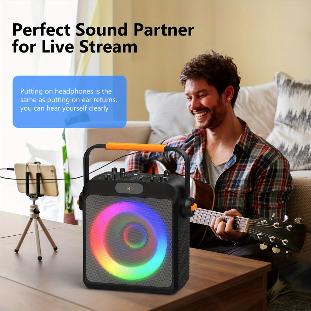 T19-T Karaoke Speaker with 2 Microphones, Karaoke Machine for Adult, Wireless Speaker with Karaoke Function, Home Speaker Karaoke System with RGB Light, Live Streaming Function, Christmas Gift