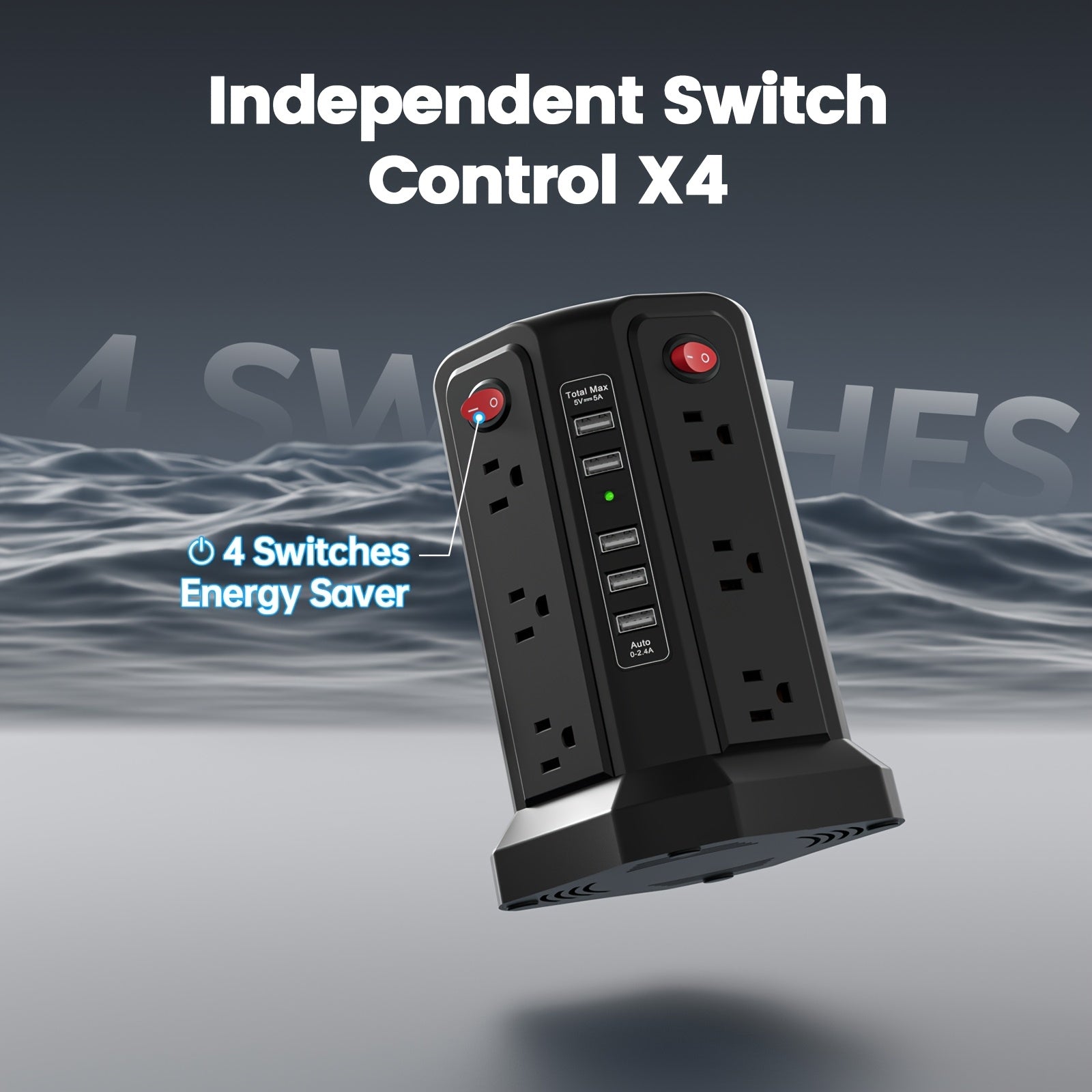 17in 1 PASSUS Power Tower Surge Protector Power Strip with USB Ports, Extension Cord Overload Protection for Home Office Dorm Room (White)