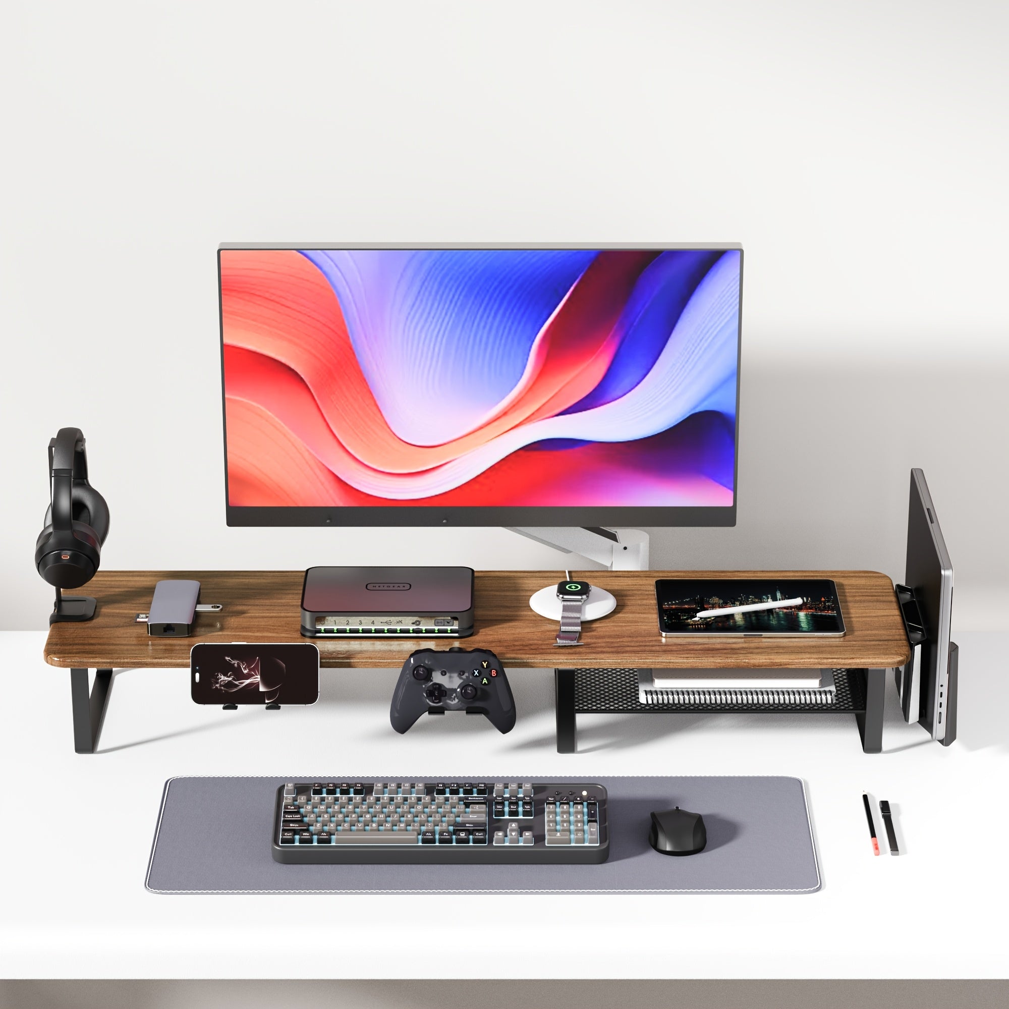 [Monitor Stand Organizer] A Versatile Monitor Stand That Includes a Headset Holder, a Stand for Phones And Tablets, And a Game Controller Holder, Designed to Organize Your Desktop for Computer Monitors, Laptops, Gaming, And Office Use