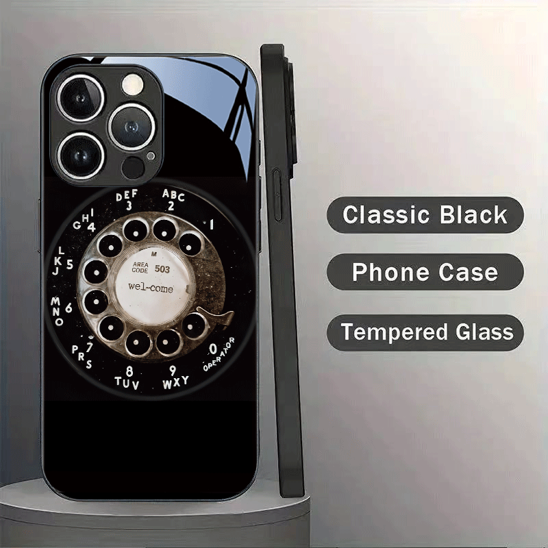 Phone Case: Vintage Rotary Dial Pattern Tempered Glass Phone Case for iPhone 16/16 Plus/16 Pro/16 Pro Max/15/15 Plus/15 Pro/15 Pro Max/14/14 Plus/14 Pro/14 Pro Max/13/13 Pro/13 Pro Max/13 Mini/12/12 Pro/12 Pro Max/12 Mini/17/17 Pro Max/X/XS/XR/XS